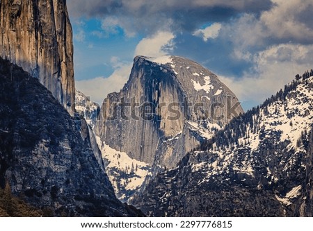 Scenic view of the famous Half Dome granite rock formation in the Yosemite National Park, Sierra Nevada mountain range in California, USA Royalty-Free Stock Photo #2297776815