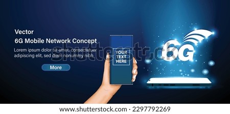 6G technology concept. Hand holding a smartphone with 6G network connection concept. High-speed smart phone mobile Internet, new generation networks. Vector.