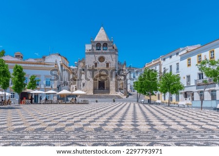 Praca de Republica square and the church of our lady of the assumption at Portuguese town Elvas.