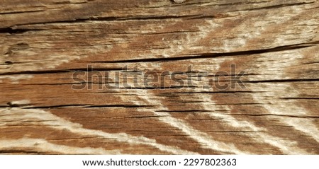 Brown old cracked wooden plank with frequent white arc parallel lines (macro, top view, horizontal, texture).