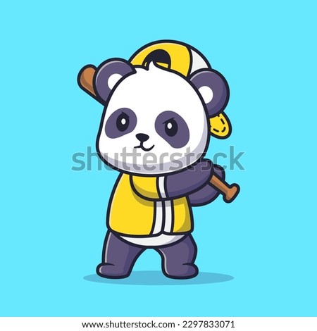 Cute Panda Playing Baseball Cartoon Vector Icon Illustration. Animal Sport Icon Concept Isolated Premium Vector. Flat Cartoon Style