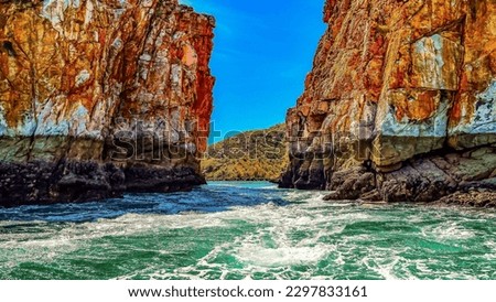 A scenic view of the Horizontal Falls in the islands of the Kimberley Region of Western Australia Royalty-Free Stock Photo #2297833161