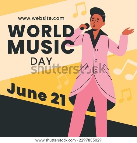World music day with musical instruments. Poster, banner. Vector, Illustration. June 21. music day celebration background. international music day concept. Music Notes. musical signs. Songs and melody