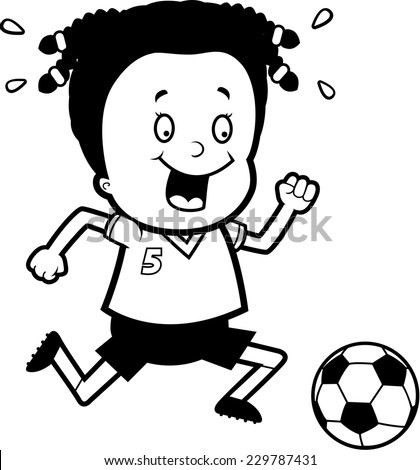 A cartoon illustration of a child playing soccer.