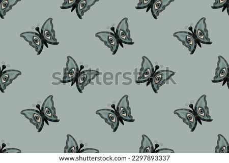 Seamless pattern with Butterflies. Mandala Eye endless background. Tantric Yoga wallpaper and bed linen print. Insect ornament. Vector illustration.