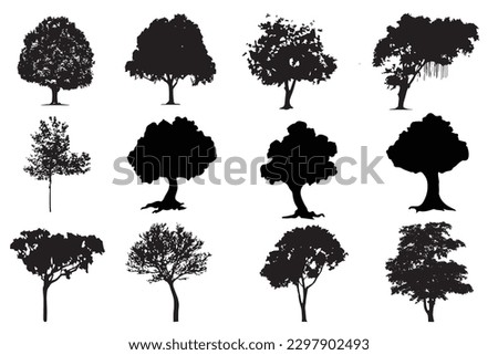 silhouette tree line drawing set