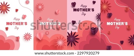 happy mother's day, valentine day set simple minimalist paper theme design vector illustration EPS10. simple love heart, flower and paper design Royalty-Free Stock Photo #2297920279