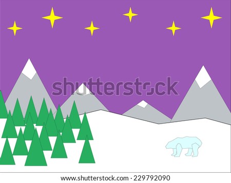 Triangles polar landscape with mountains and bear