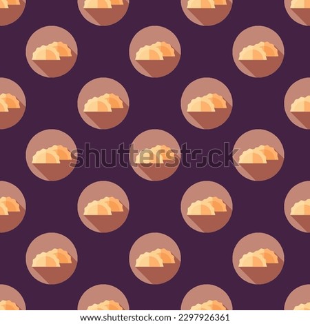 Mesmerizing square tile with an energetic food illustration. Seamless pattern with gyoza on light salmon background. Design for a compostable wrap for falafel.