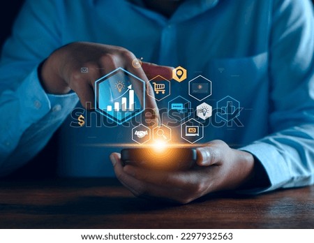 Digital online marketing commerce sale concept. Promotion of products or services through digital channels search engine, social media, email, website advertising, Digital Marketing Strategy and Goals Royalty-Free Stock Photo #2297932563