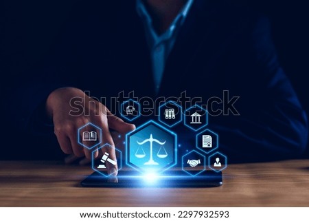 Legal advice for digital technologies, business, finance, intellectual property. Legal advisor, corporate lawyer, attorney service. Laws and regulations. paperwork expert consulting Related Crime Act. Royalty-Free Stock Photo #2297932593