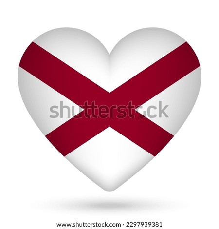 Alabama flag in heart shape. Vector illustration.