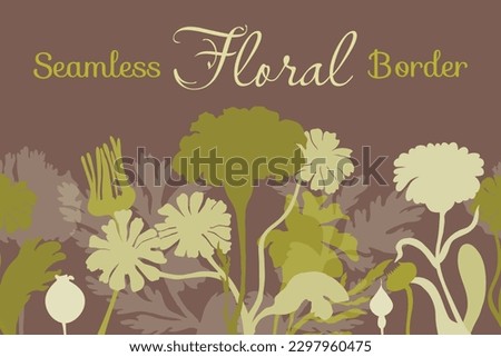 A seamless border was made in silhouette and placed horizontally on the brown background. The border is made from Marigold, Calendula, Feverfew, and Dog rose parts and put in a few layers.