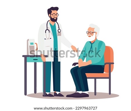 Doctor treat patient flat design. Doctor mascot vector design. Royalty-Free Stock Photo #2297963727