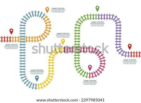 Track railway map. Train railroad. Top view of station route or maze. Cargo rail road. City transport information design. Locomotive way. Metro traffic. Vector utter graphic illustration Royalty-Free Stock Photo #2297985041