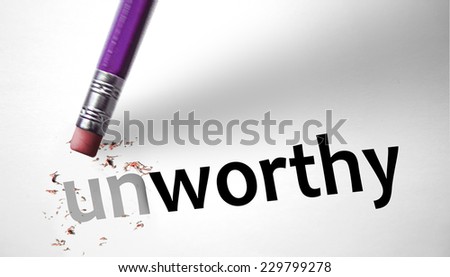 Eraser changing the word Unworthy for Worthy Royalty-Free Stock Photo #229799278