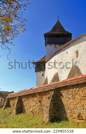 Walls of fortified church from UNESCO world heritage list in Viscri village, Transylvania, Romania