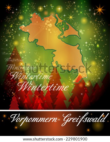 Map of Vorpommern-Greifswald in Christmas Design  