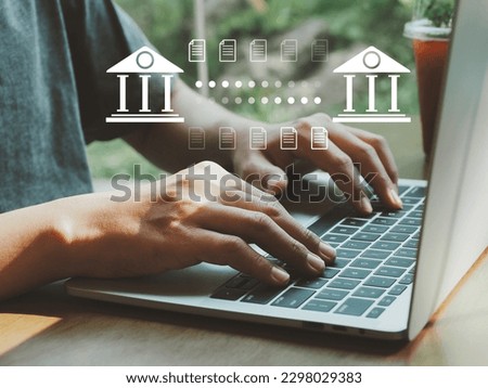 Data transfer between banks. financial network information exchange financial transactions between the banks Royalty-Free Stock Photo #2298029383