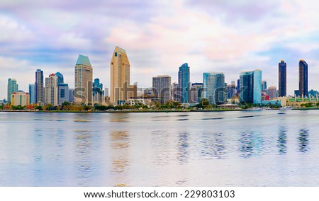 Downtown City of San Diego California USA, Cityscape Panorama with Reflection 