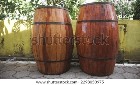 Unique wine barrel for home, cafe, party decoration. made of wood and with an antique ancient theme