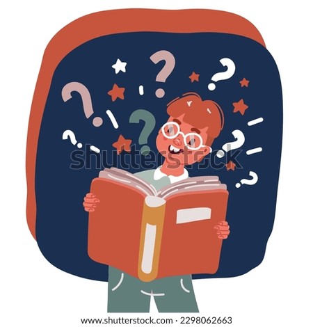 Cartoon vector illustration of Reading, Cute Kid Enjoying of Literature, Elementary School Student over dark background