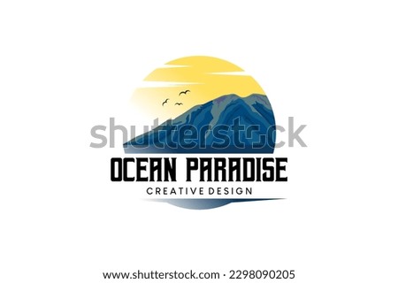 Nature paradise mountains and oceans logo design vector illustration