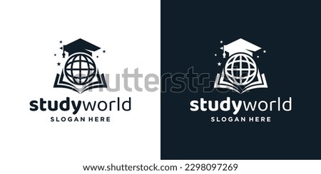 College, Graduation cap, Campus, Education logo design with world book graphic vector illustration. Symbol, icon, creative. Royalty-Free Stock Photo #2298097269