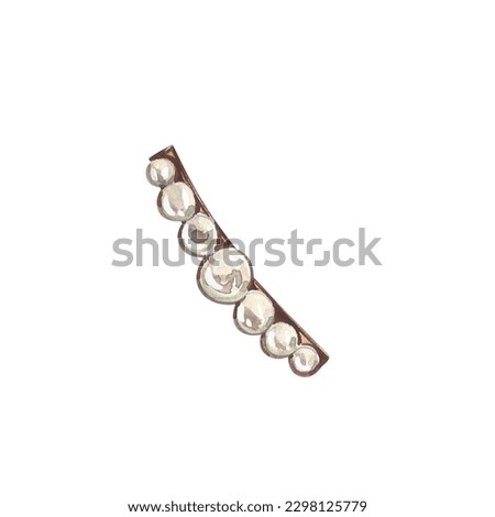 Pearl jewelry golden hairpin isolated on white background. Watercolor hand drawn realistic illustration. Art for design