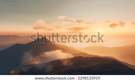 Sunset View from the Top of a Mountain Royalty-Free Stock Photo #2298135919