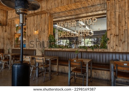 Interior view of a modern design coffee shop or restaurant.