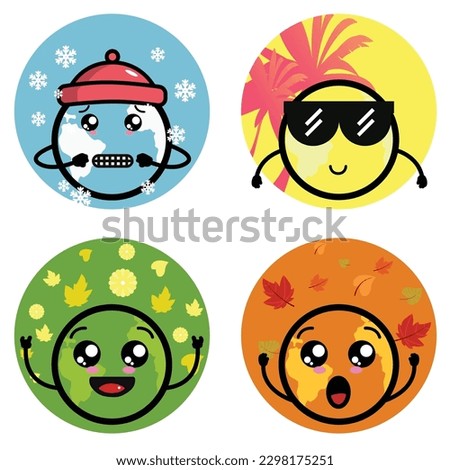 Earth character mascot on the different season. cute earth illustration