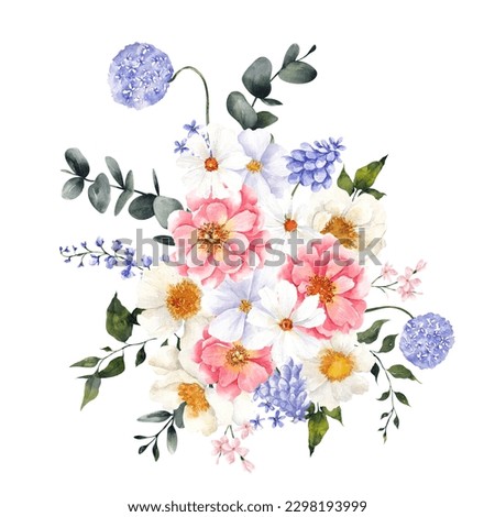Watercolor spring floral bouquet in pastel delicate color, isolated on white background.