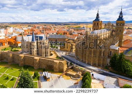 Cathedral and Episcopal Palace of Astorga in summer. Castile and Leon. Spain Royalty-Free Stock Photo #2298239737