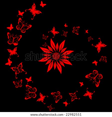 Lacquer tile with flower and butterfly design (vector); a JPG version is also available