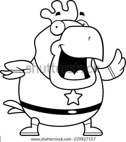 A cartoon illustration of a chicken in a superhero costume.