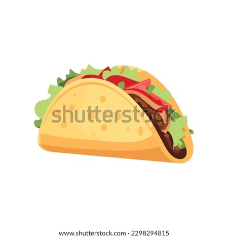 Grilled beef taco with fresh tomato salsa over white Royalty-Free Stock Photo #2298294815