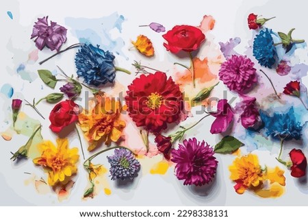 watercolor colorful splashes on white floral background