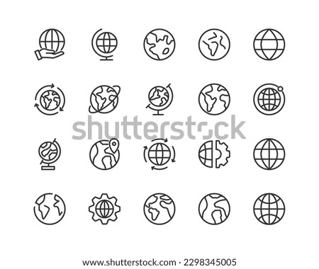 globe line icon set with editable stroke. Outline collection of vector objects. Premium icon pack