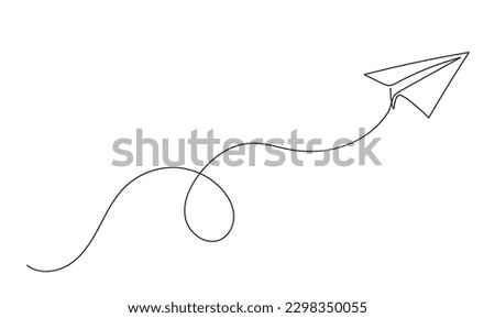Continuous line paper plane, airplane vector art background. Abstract doodle email, mail plane, travel dream concept air. Business trip Vector abstract illustration flying ship in sky. Royalty-Free Stock Photo #2298350055