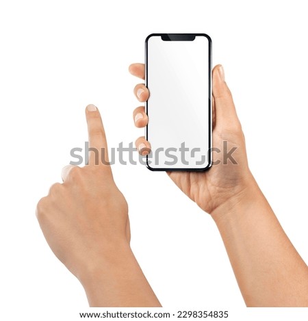 Women's hand showing black smartphone, concept of taking photo or selfie 