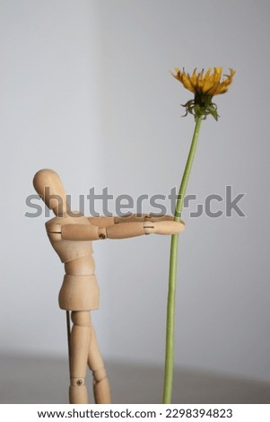Wooden toy with yellow flower 