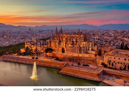 The Cathedral La Seu at Sunset in Palma de Mallorca, Mallorca, Spain Royalty-Free Stock Photo #2298418275