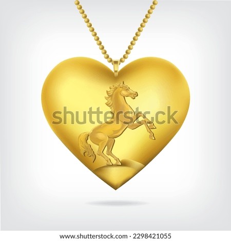Golden horse in a heart-shaped necklace