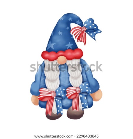 Cute America Gnomes 4th July Summer theme cartoon doodle vector illustration