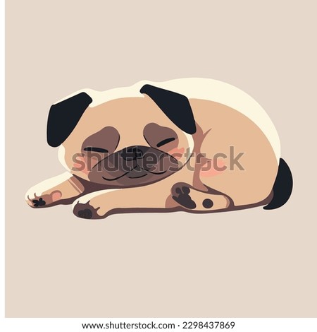 Cute pug having a nap, snugly curled up. Simple vector design element isolated on a black background