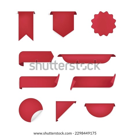 Red banner sticker, blank vector simple clip art set