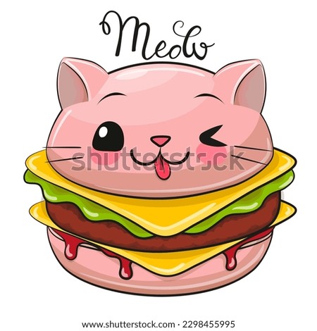 Cute Cartoon Pink Kitten burger isolated on a white background