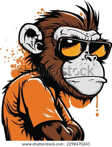 cool-faced monkey wearing stylish glasses and a cap hat vector illustration Pop art color animal gorilla head creative character mascot logo design Royalty-Free Stock Photo #2298470241