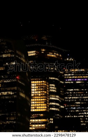 Night building view in London, UK.